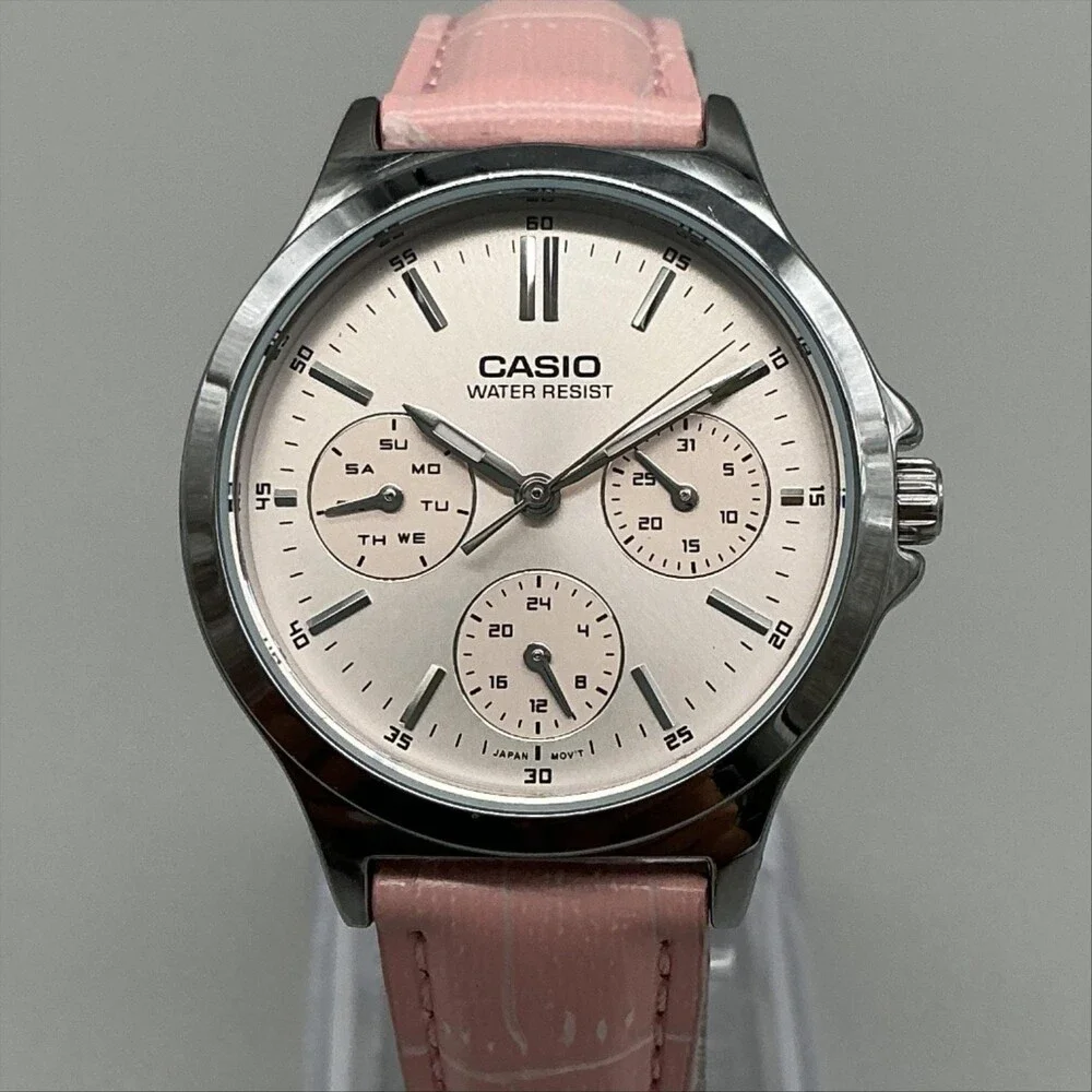 Casio LTP-V300 Womens Watch 32mm Pink Dial Silver Tone Day Date New Battery